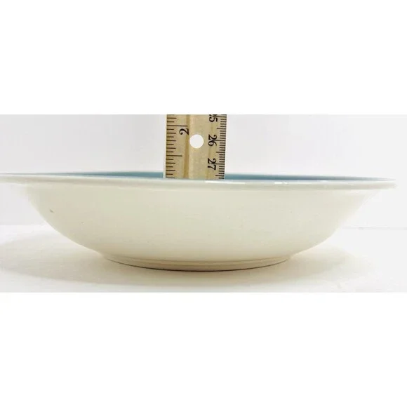 Vintage Set of 4 Teal Blue Glass Soup Bowls Wide Rim Pasta Salad 8.5” - Picture 4 of 7